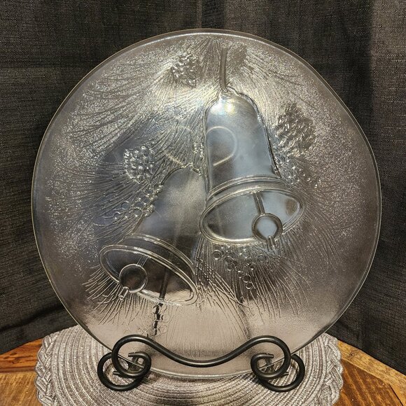 Libbey Holiday Bells 13 Inch Glass Serving Platter - Vintage Holiday - Picture 2 of 6